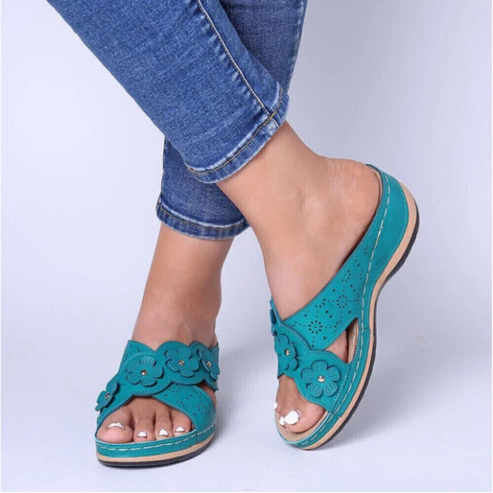 Floral Casual Wedge Sandals In Blue